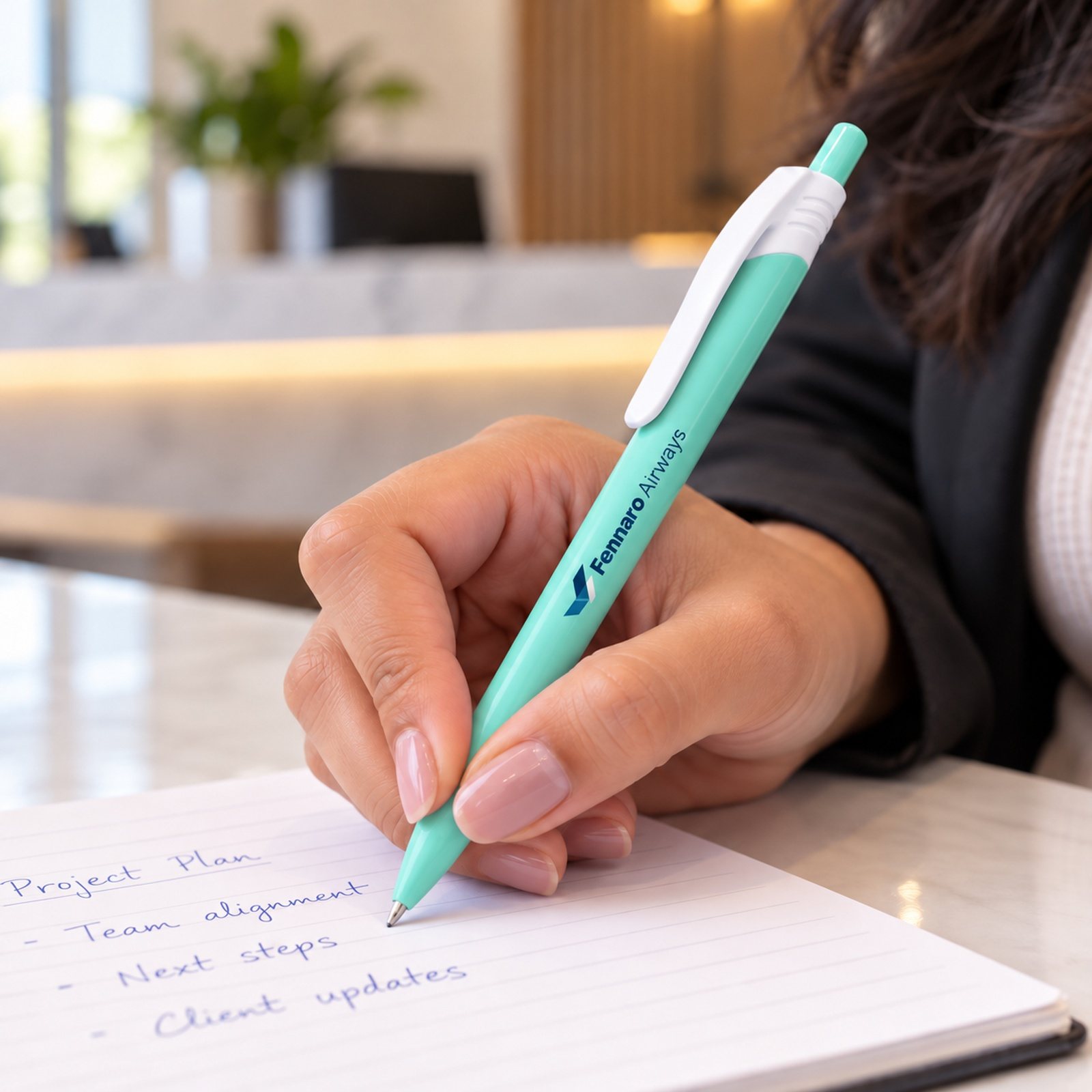 Click to zoom Pastel Click Pen with White Clip (4 Colours) in Blue, customised with a company logo