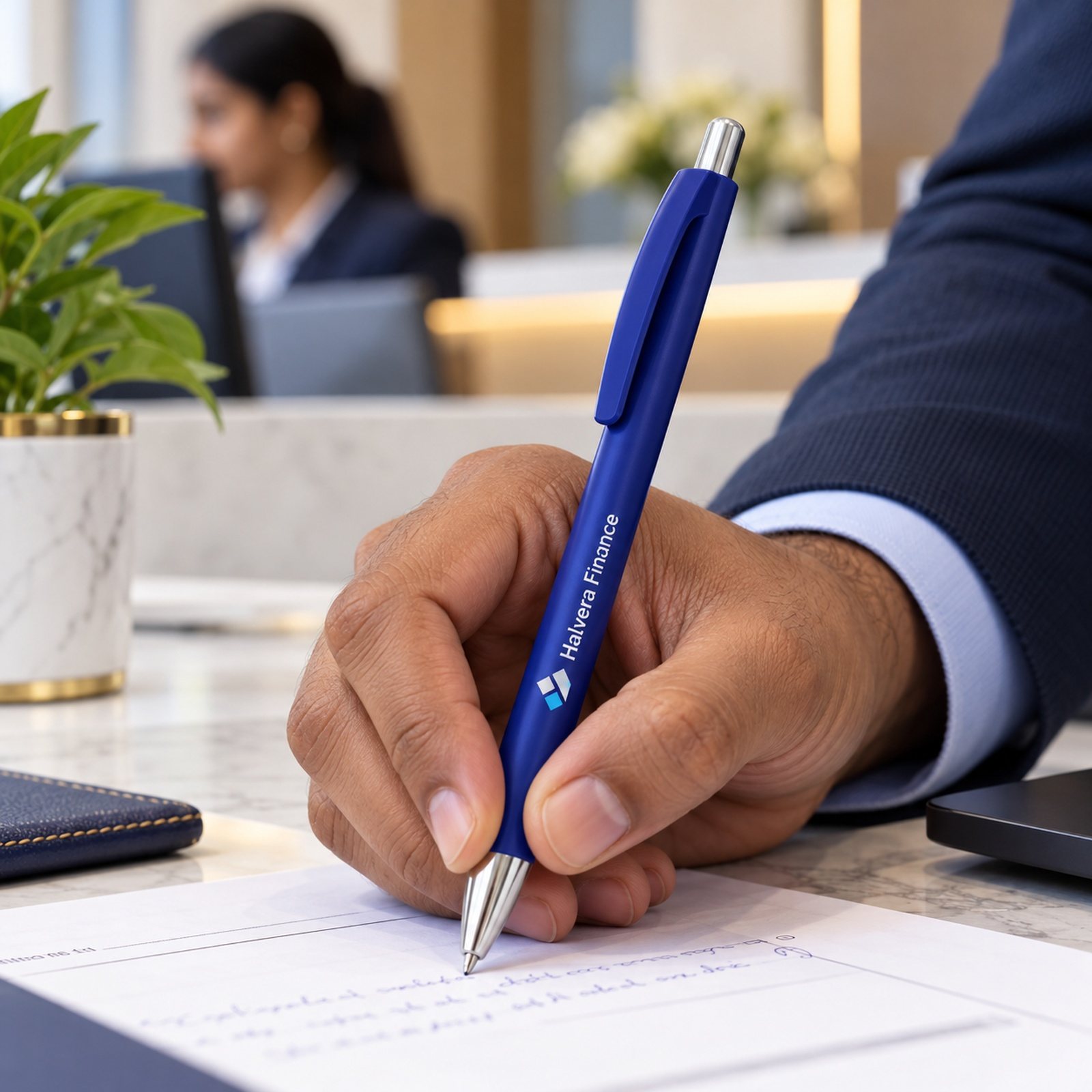 Click to zoom Glossy Push-Button Pen (Blue, Yellow) in Blue, customised with a company logo
