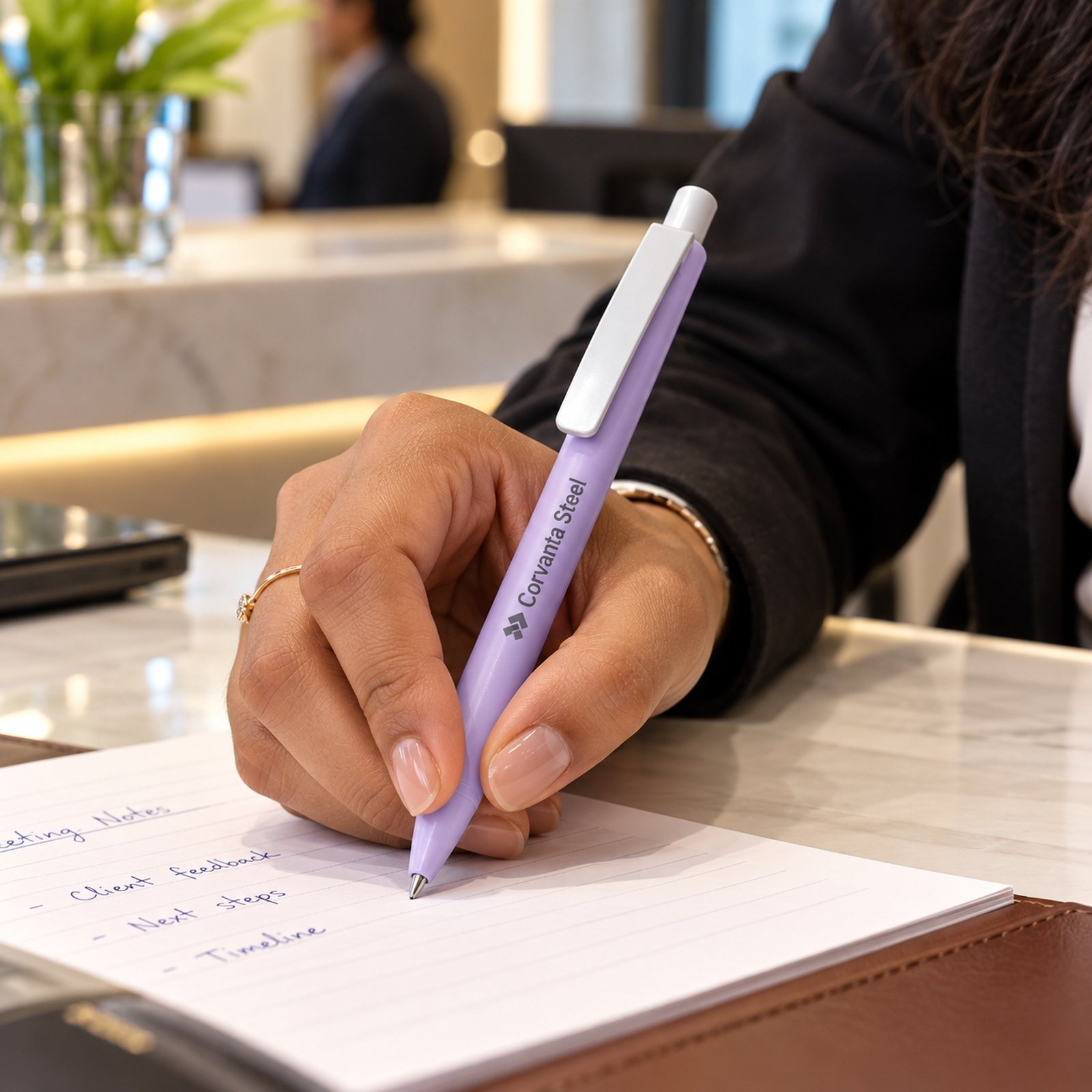 Click to zoom Push-Button Pen with White Clip (Purple, Black) in Purple, customised with a company logo
