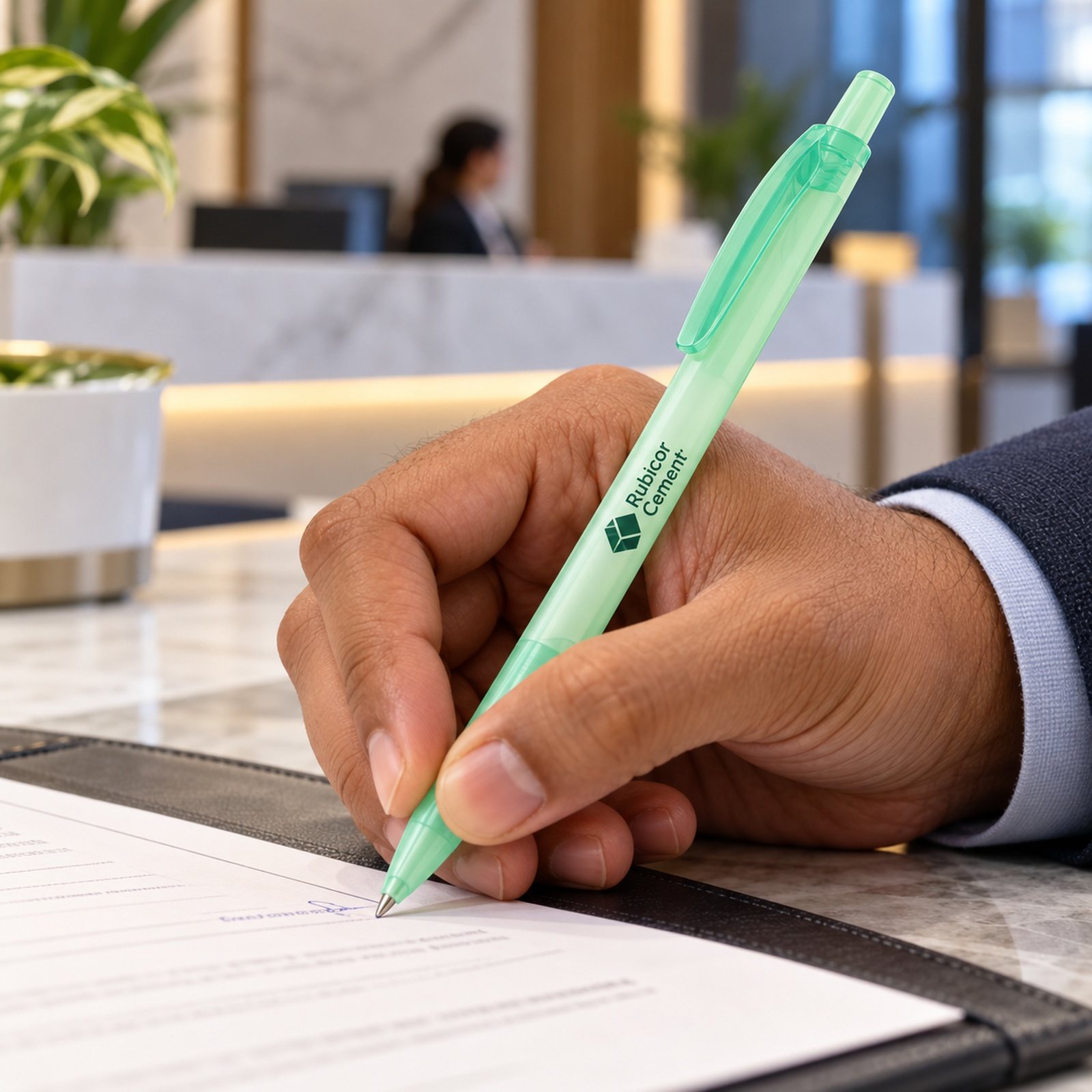 Click to zoom Frosted Click Pen (Green, Blue) in Green, customised with a company logo