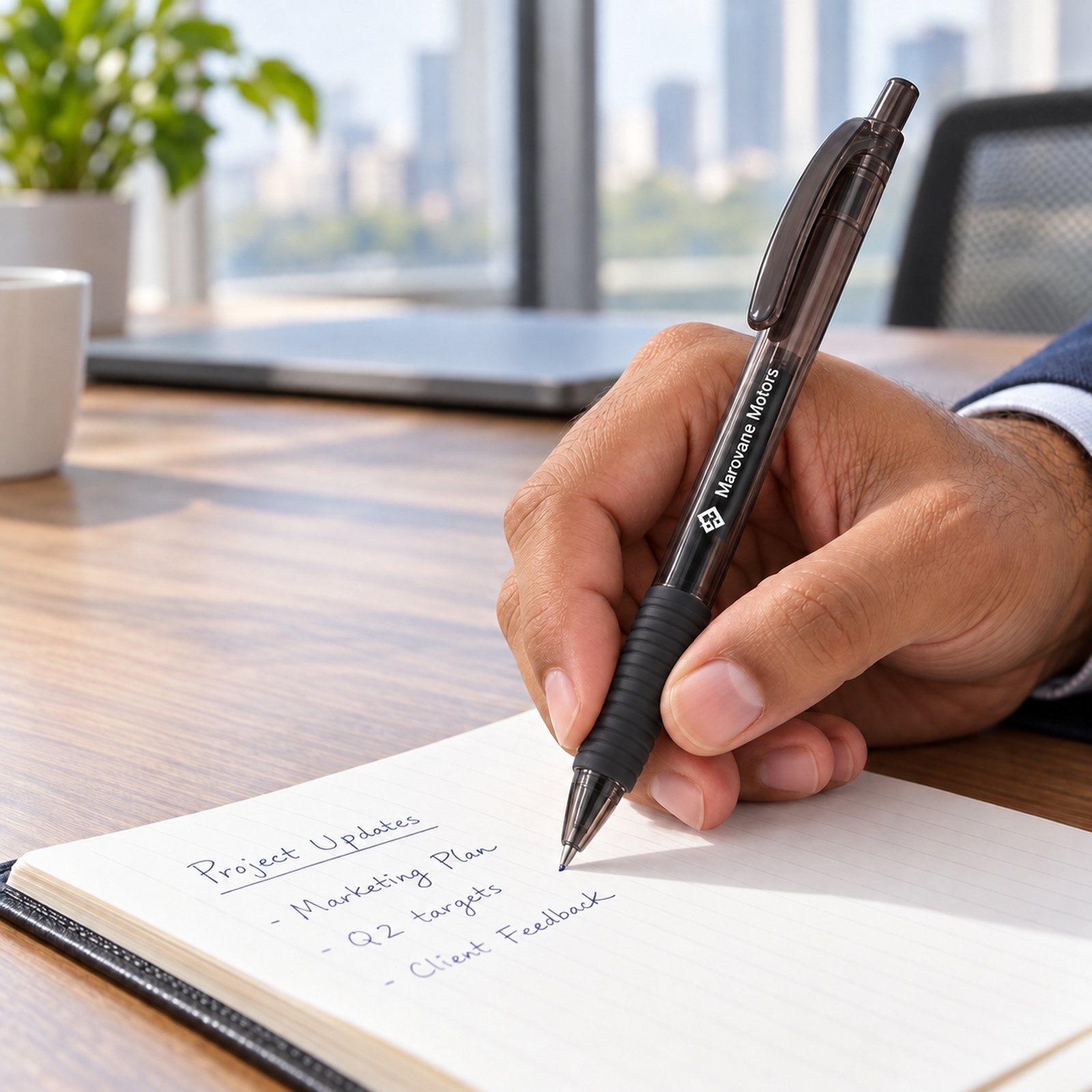 Click to zoom Translucent Grip Pen (Black, Red, Blue) in Black, customised with a company logo
