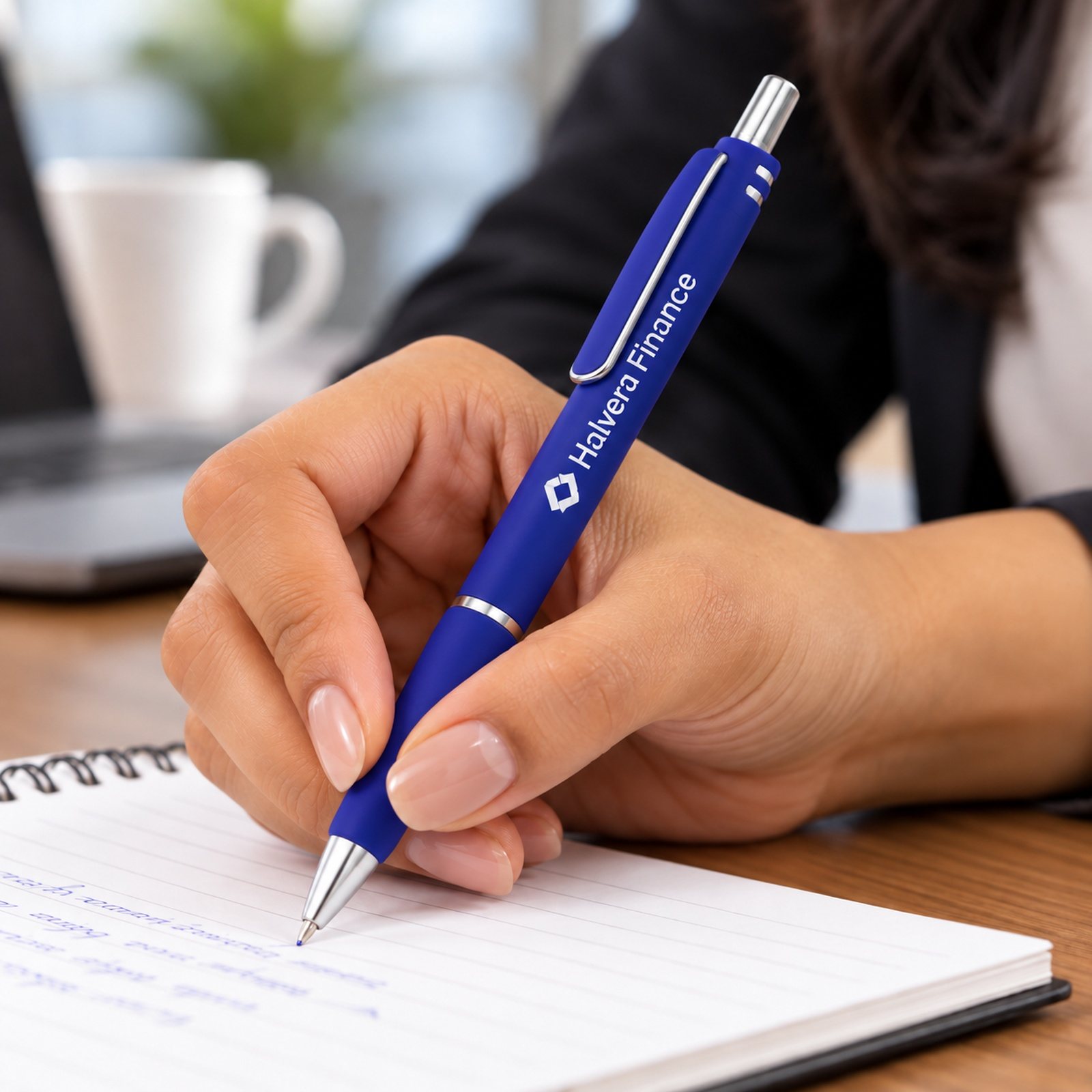 Click to zoom Textured-Grip Click Pen (Blue, White, Black) in Blue, customised with a company logo