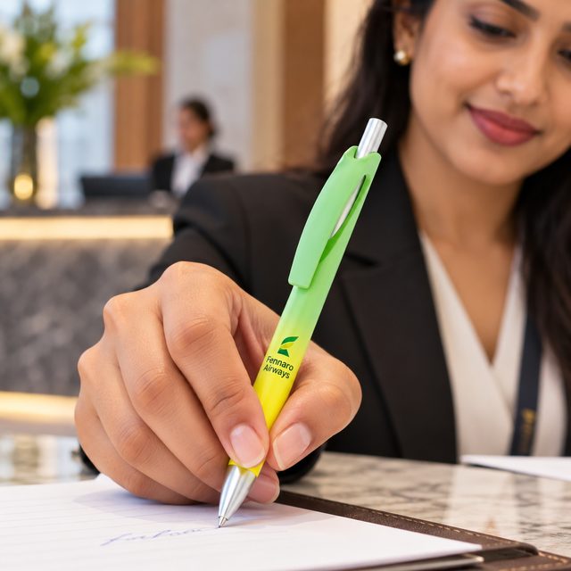 Gradient Click Pen (Green, Blue) in Green, customised with a company logo