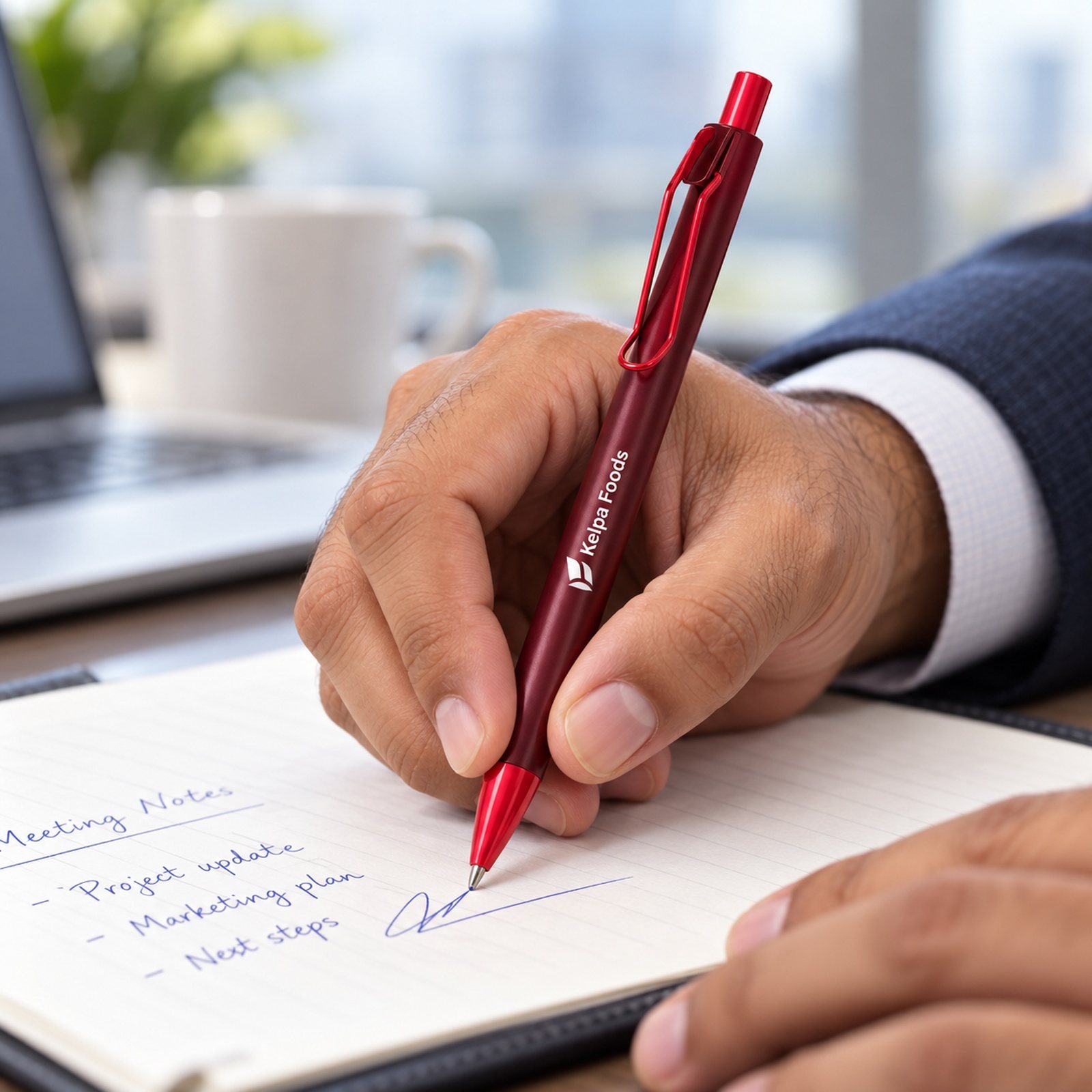 Click to zoom Metallic Click Pen with Loop Clip (Red, Blue, Coffee) in Red, customised with a company logo