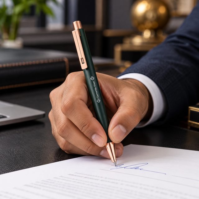 Dark Green & Rose Gold Pen, customised with a company logo