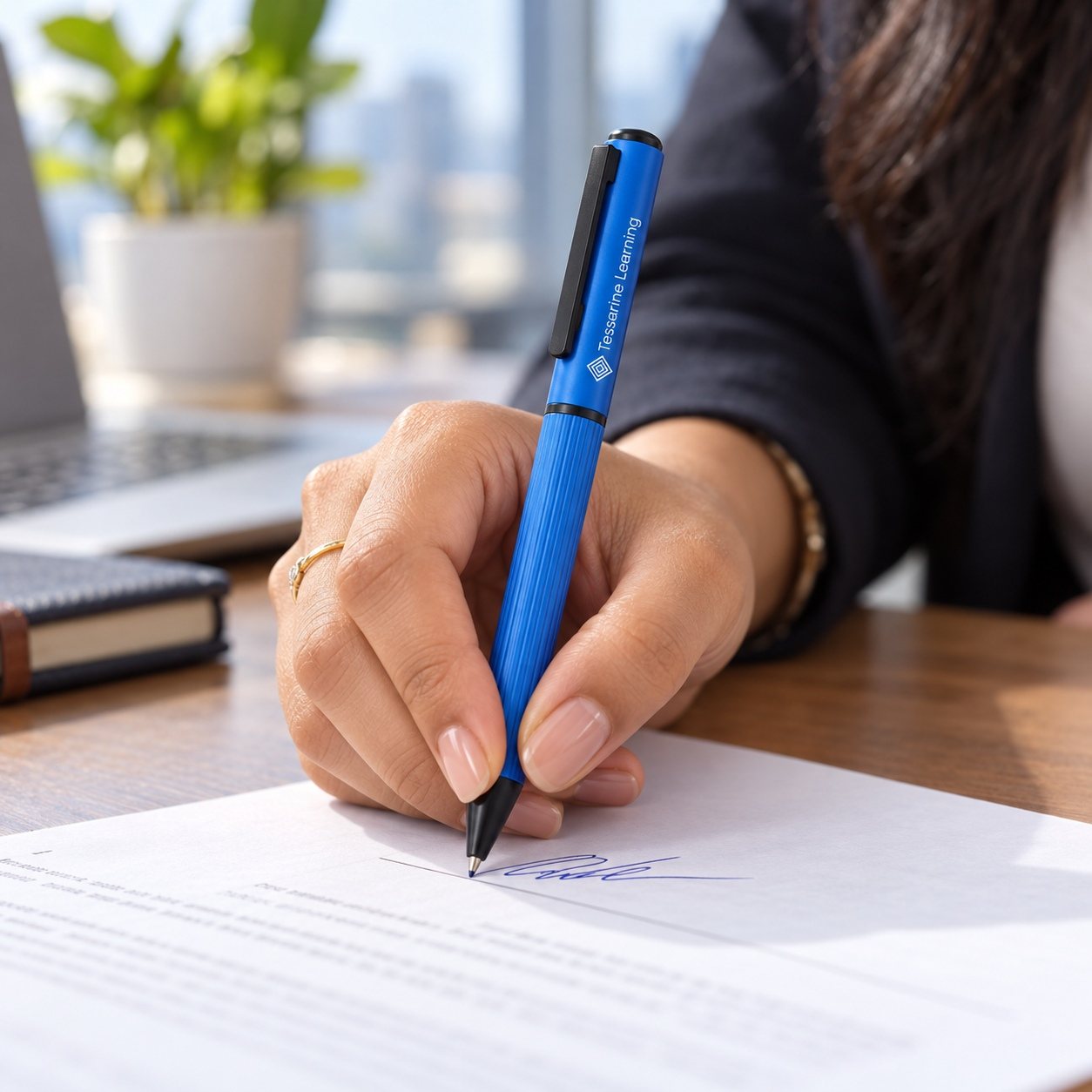Click to zoom Blue Textured-Grip Metal Pen, customised with a company logo