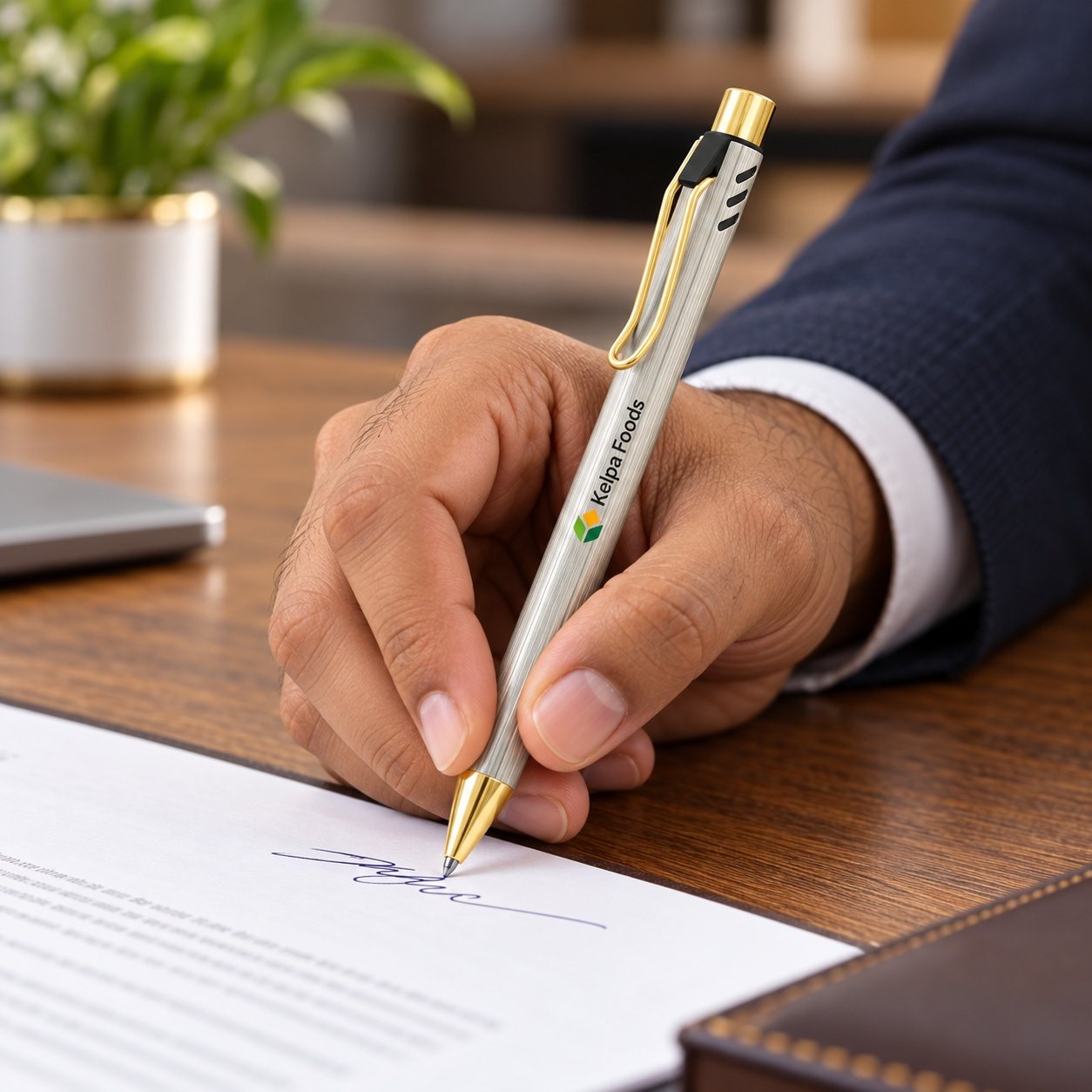 Click to zoom Satin Silver & Gold Wire-Clip Pen, customised with a company logo