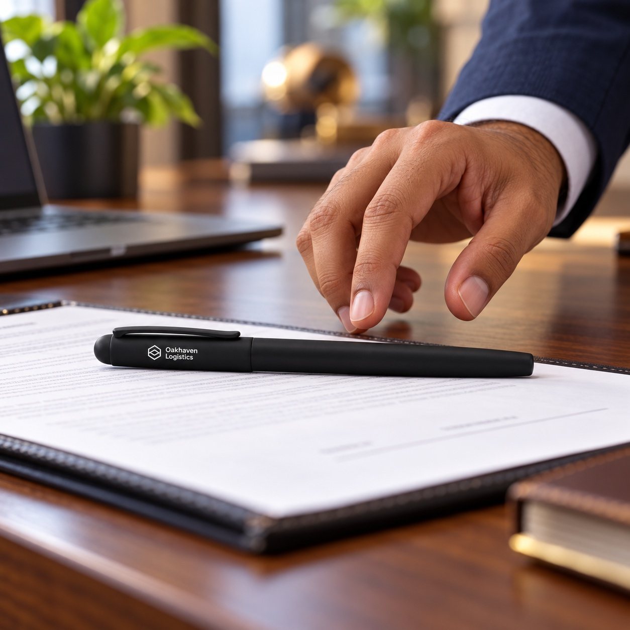 Click to zoom Matte Black Roller Pen, customised with a company logo