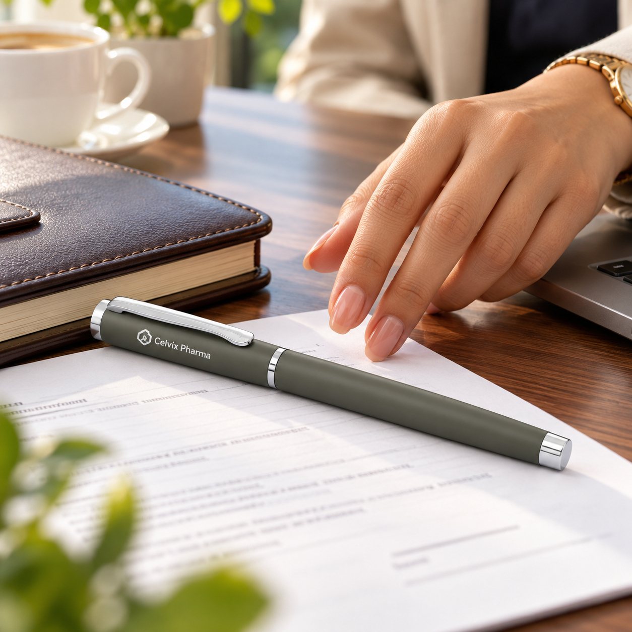 Click to zoom Grey Roller Pen with Silver Trim, customised with a company logo