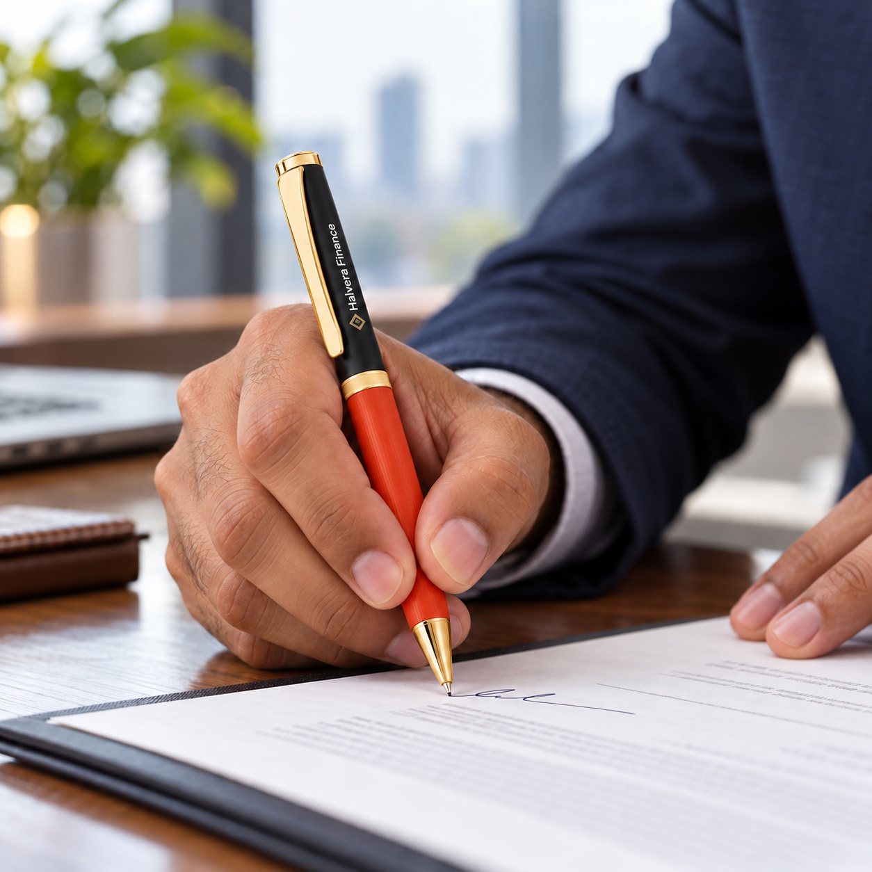 Click to zoom Orange Textured Pen with Gold Clip, customised with a company logo