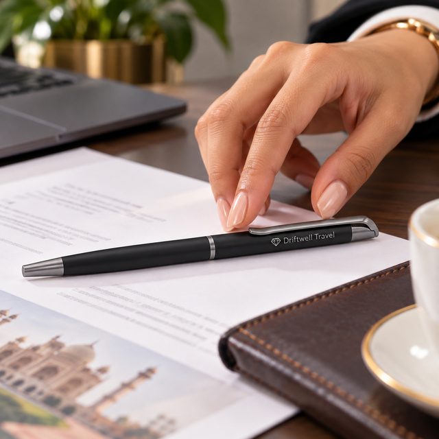 Slim Black Pen with Silver Clip, customised with a company logo