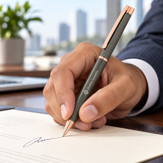 Olive Textured Pen with Rose Gold Trim, customised with a company logo