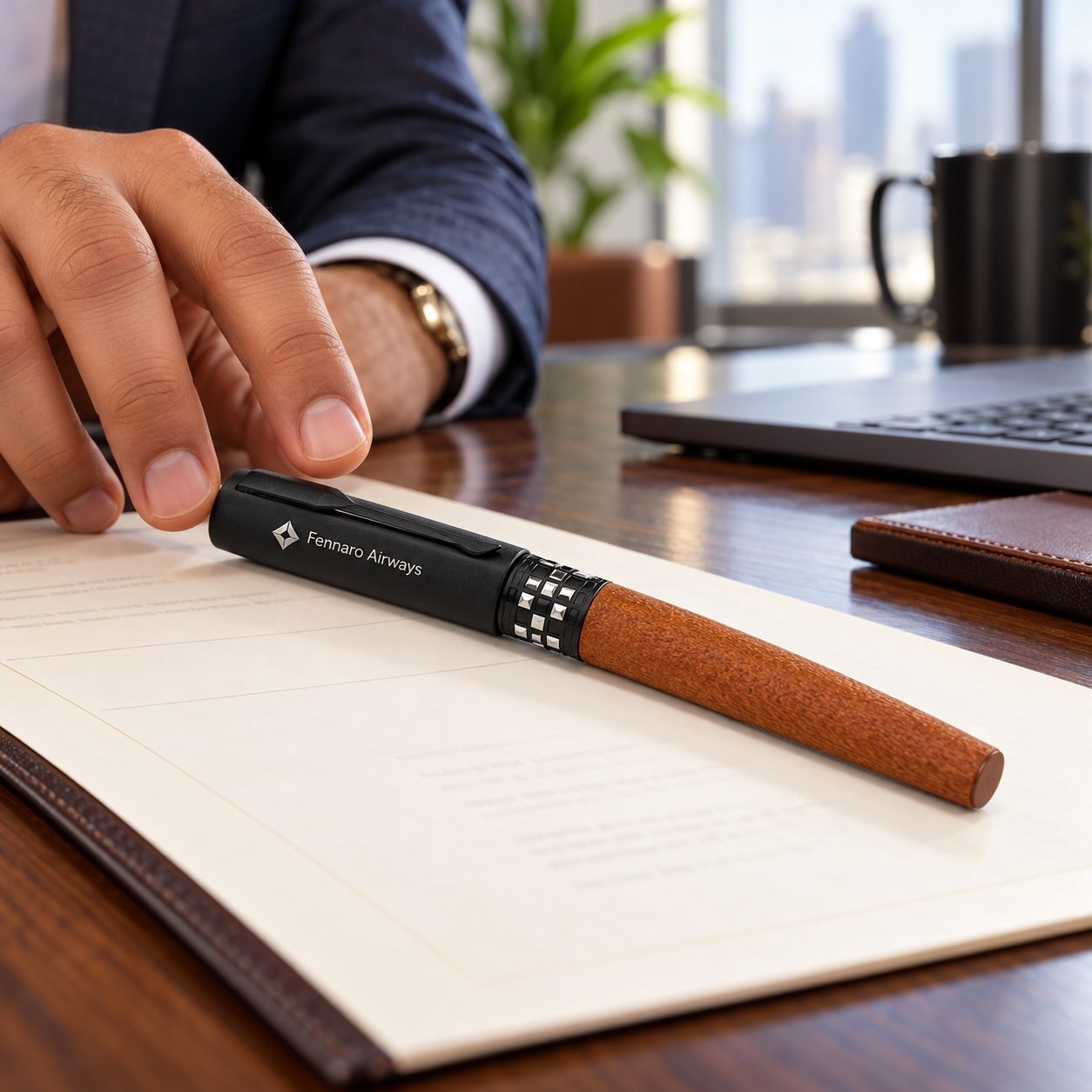 Click to zoom Black & Tan Wood-Look Pen, customised with a company logo