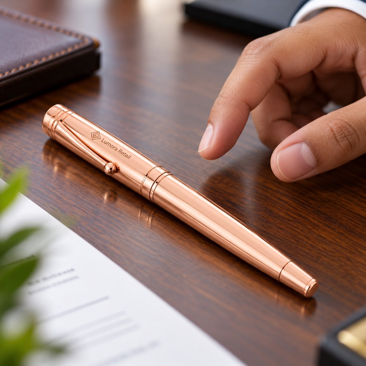 Click to zoom Rose Gold Roller Pen, customised with a company logo