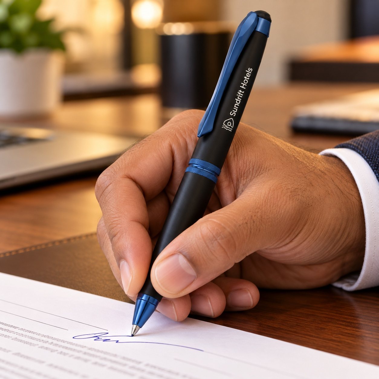 Click to zoom Black & Blue Twist Pen, customised with a company logo
