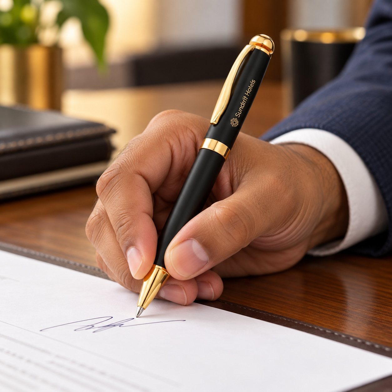 Click to zoom Matte Black & Gold Twist Pen, customised with a company logo