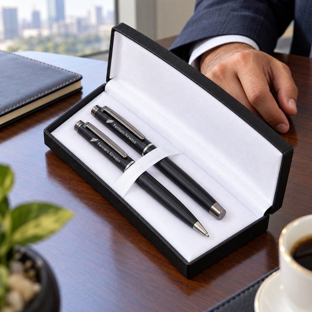 Black & Gunmetal Ball & Roller Pen Set, customised with a company logo