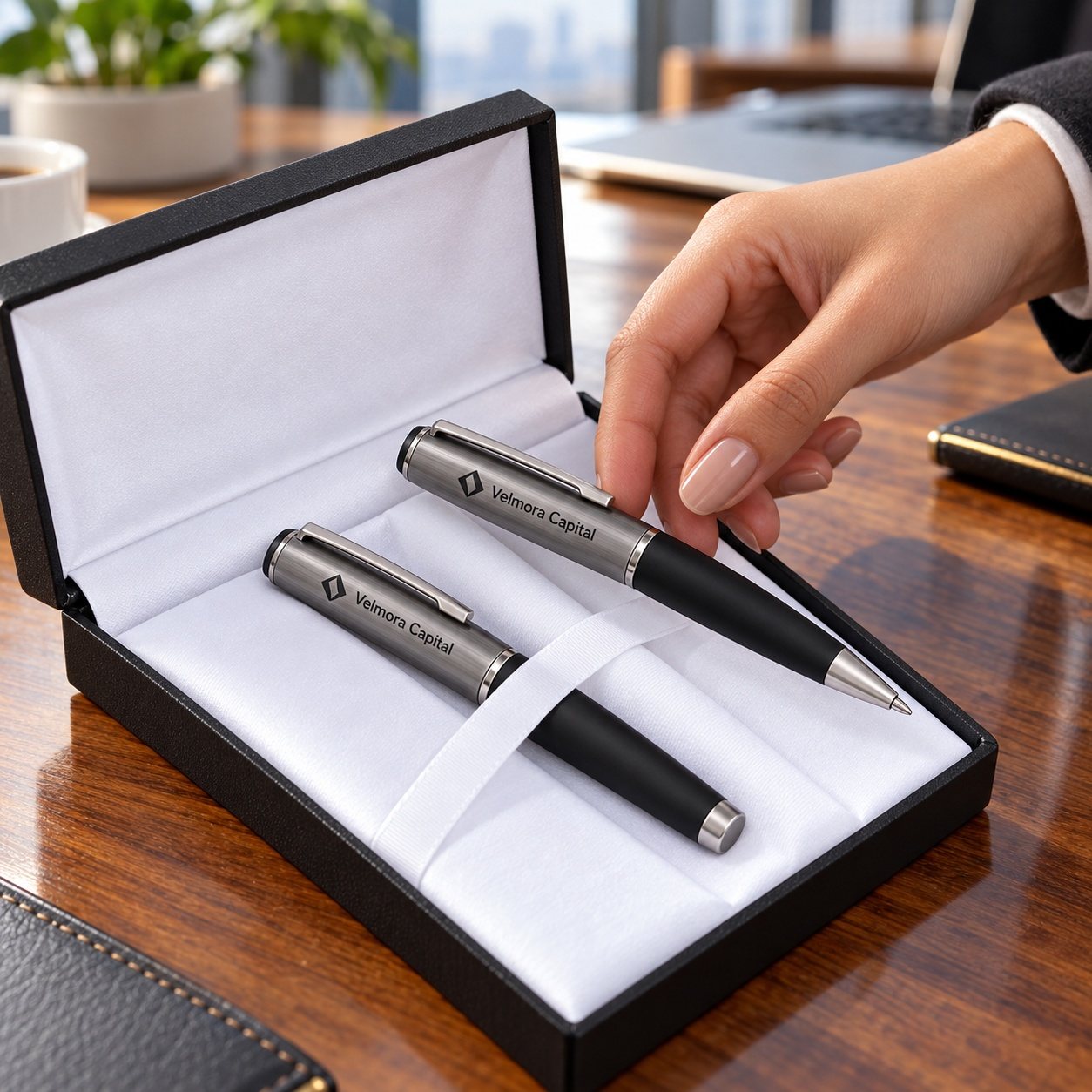 Two-Tone Ball & Roller Pen Set, customised with a company logo