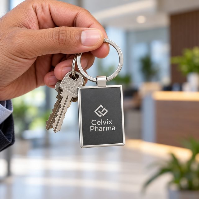 Rectangular Metal Tag Keychain, customised with a company logo