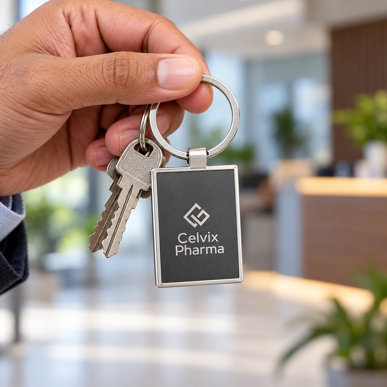 Click to zoom Rectangular Metal Tag Keychain, customised with a company logo