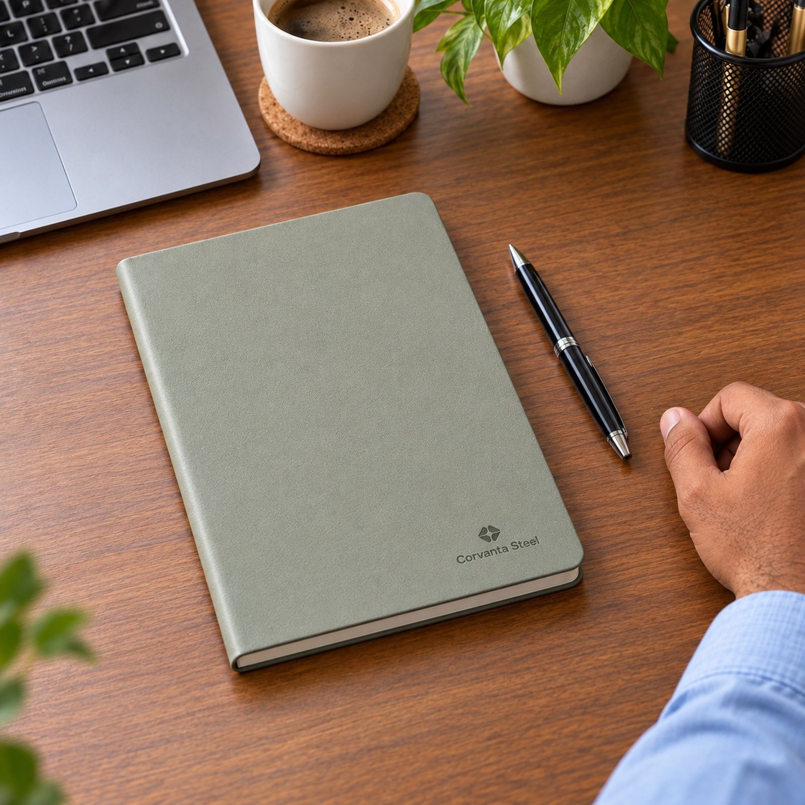 Click to zoom Sage Grey A5 Notebook, 160 Pages, customised with a company logo