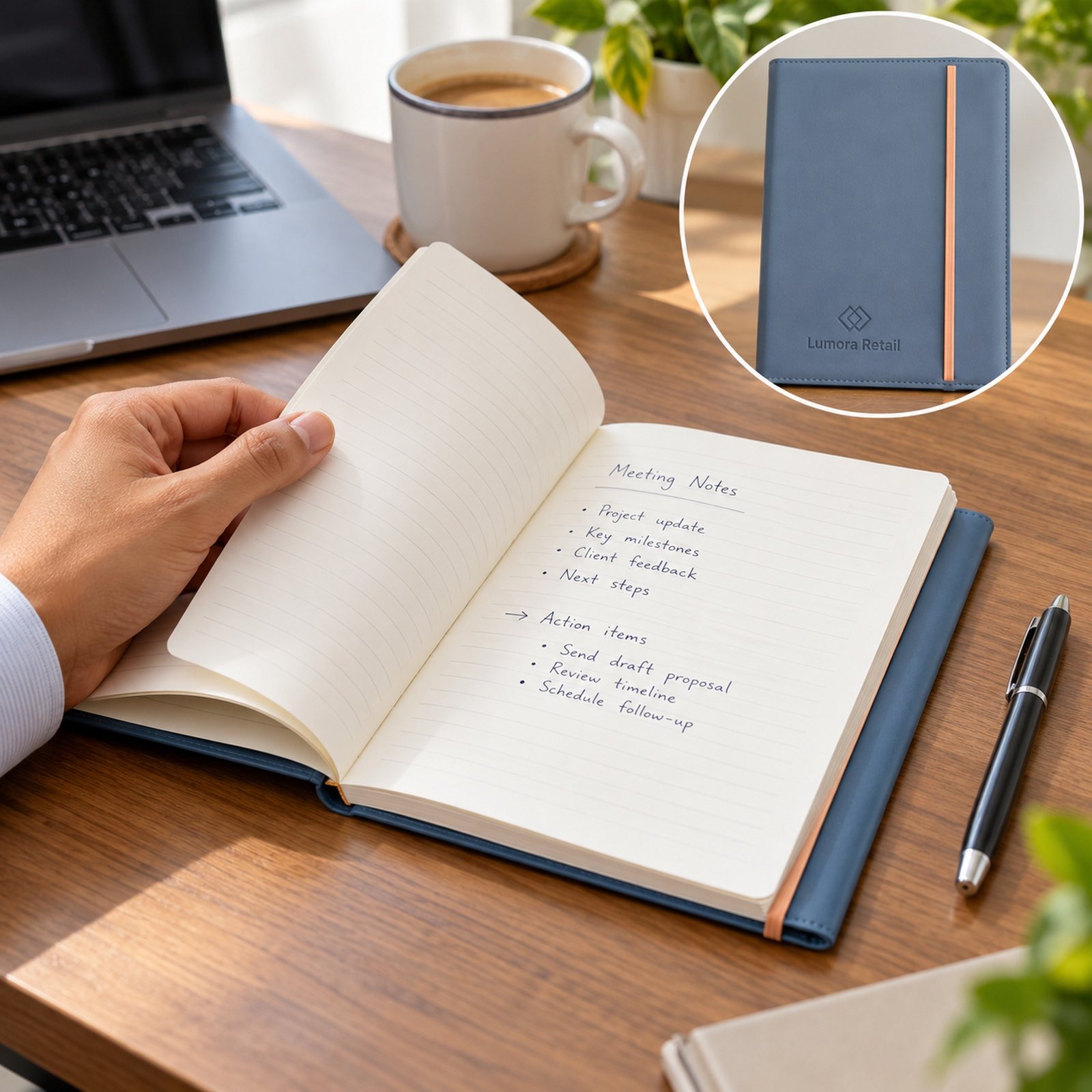 Click to zoom Blue A5 Notebook with Elastic Band, 192 Pages, customised with a company logo