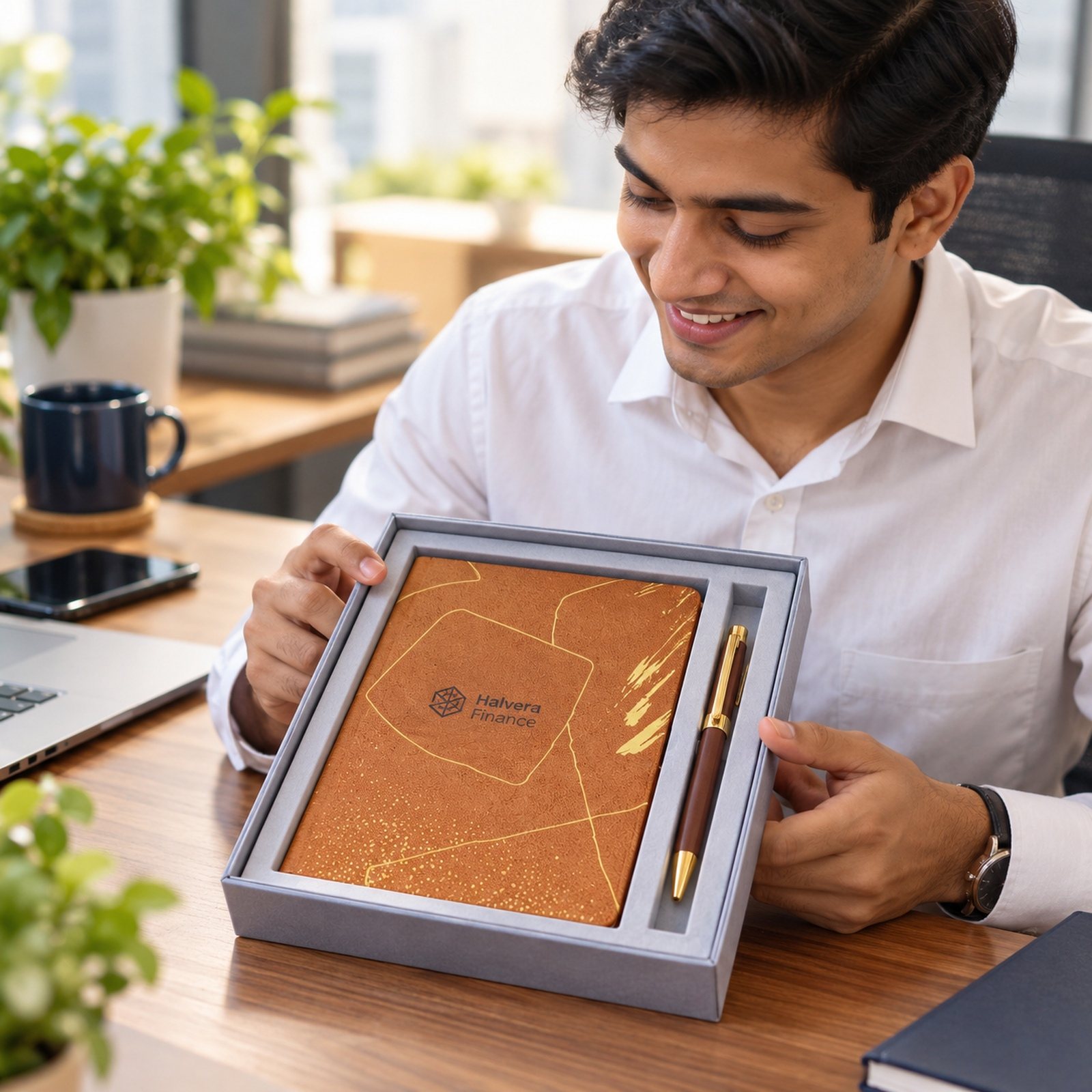 Click to zoom Tan Printed Notebook & Pen Gift Set, customised with a company logo
