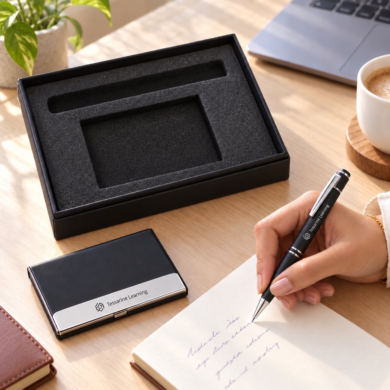 Click to zoom Visiting Card Holder & Black Pen Gift Set in Pen, customised with a company logo