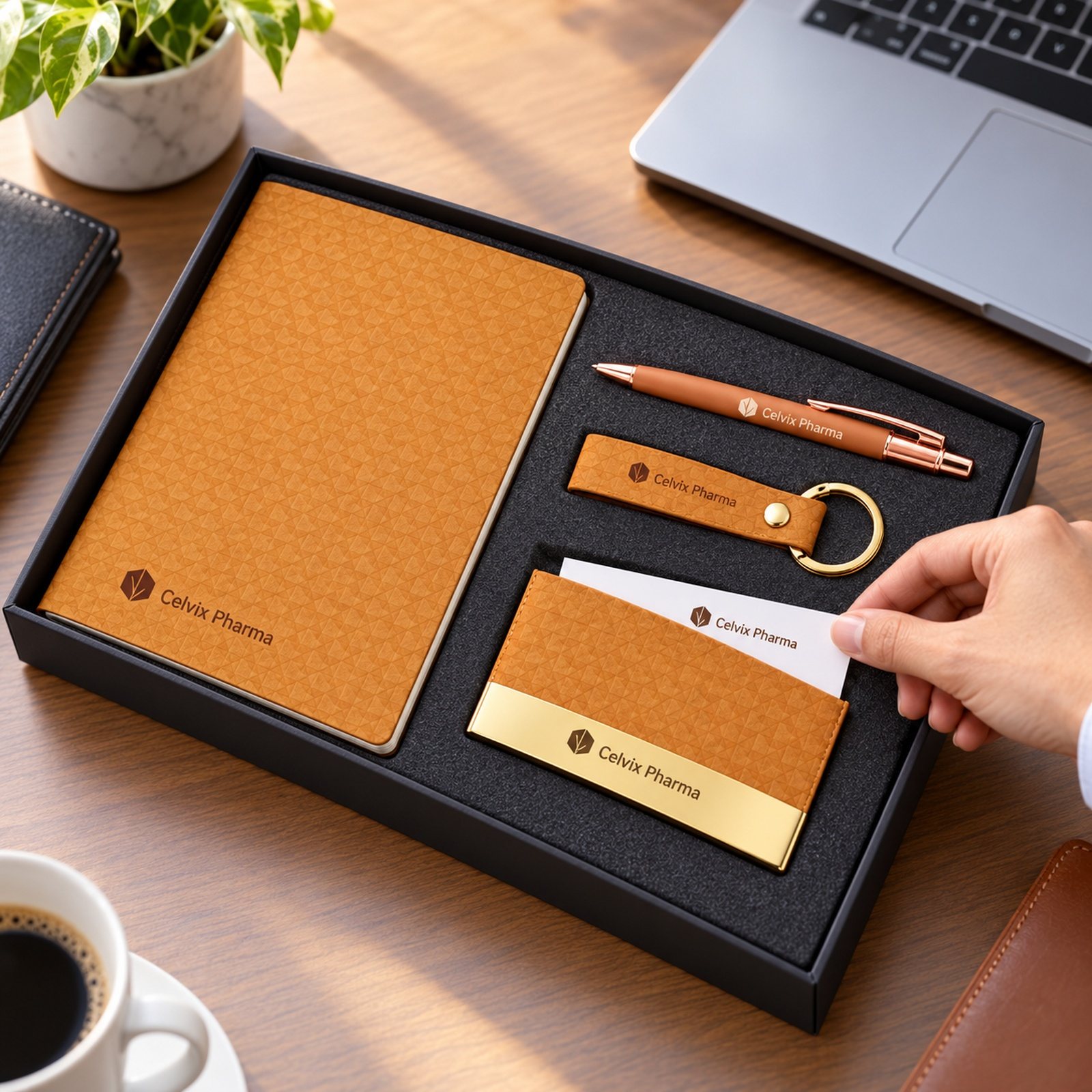 Click to zoom Cork-Look A5 Notebook, Pen, Card Holder & Keychain Gift Set, customised with a company logo