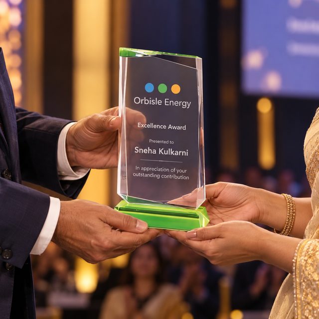 Clear Acrylic Block Award on Green Base, customised with a company logo