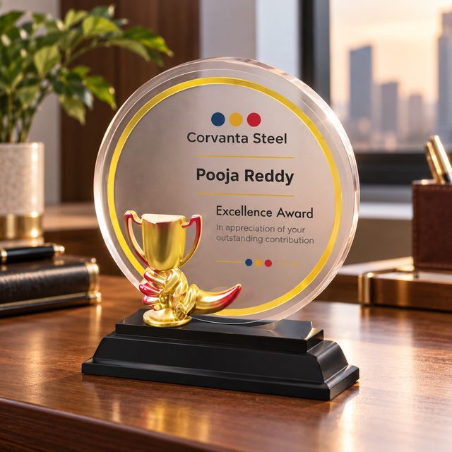 Round Acrylic Award with Gold Cup, customised with a company logo