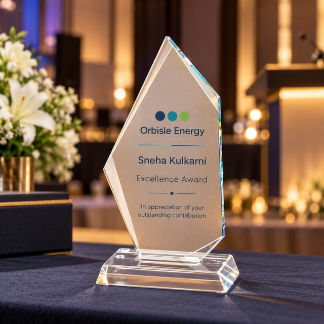 Faceted Glass Award on Clear Base, customised with a company logo