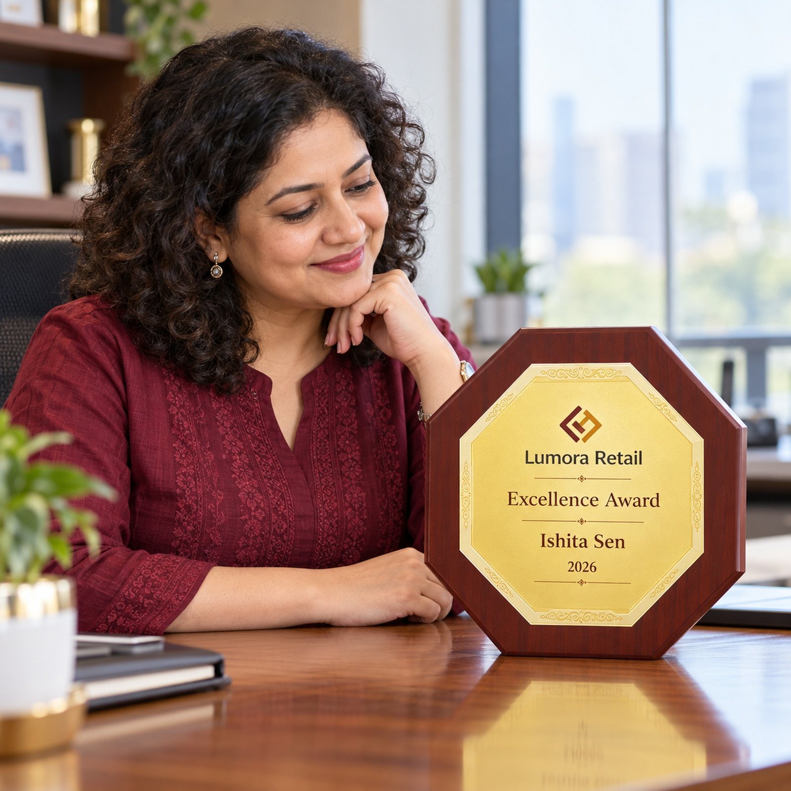 Click to zoom Octagonal Wooden Plaque with Gold Plate, customised with a company logo