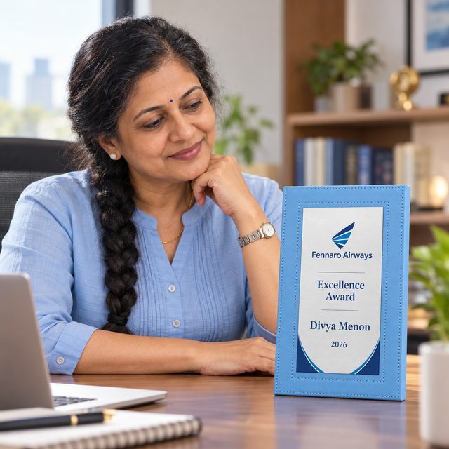 Blue Leatherette Table-Top Award, customised with a company logo
