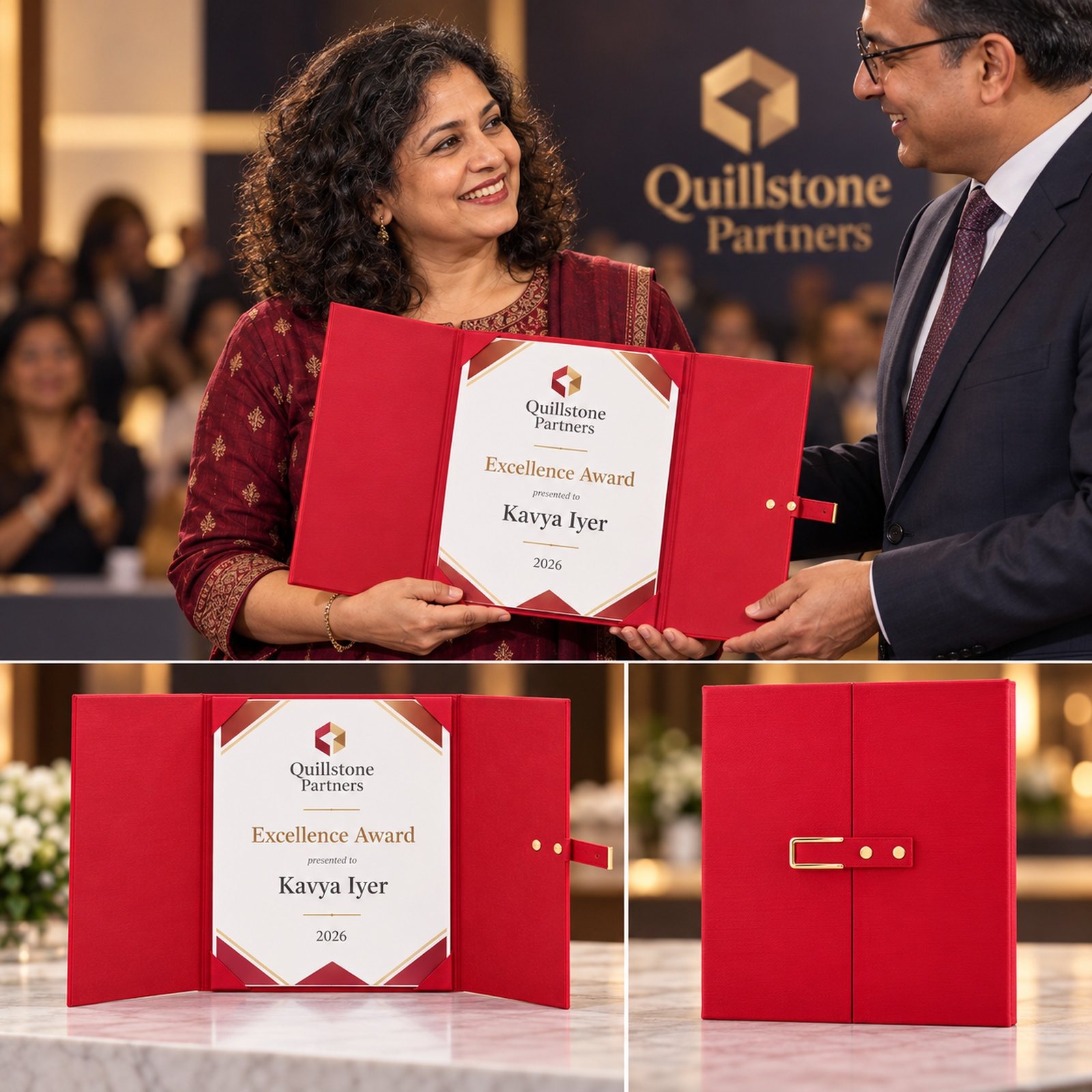 Click to zoom Leatherette Certificate Folder in Red, customised with a company logo
