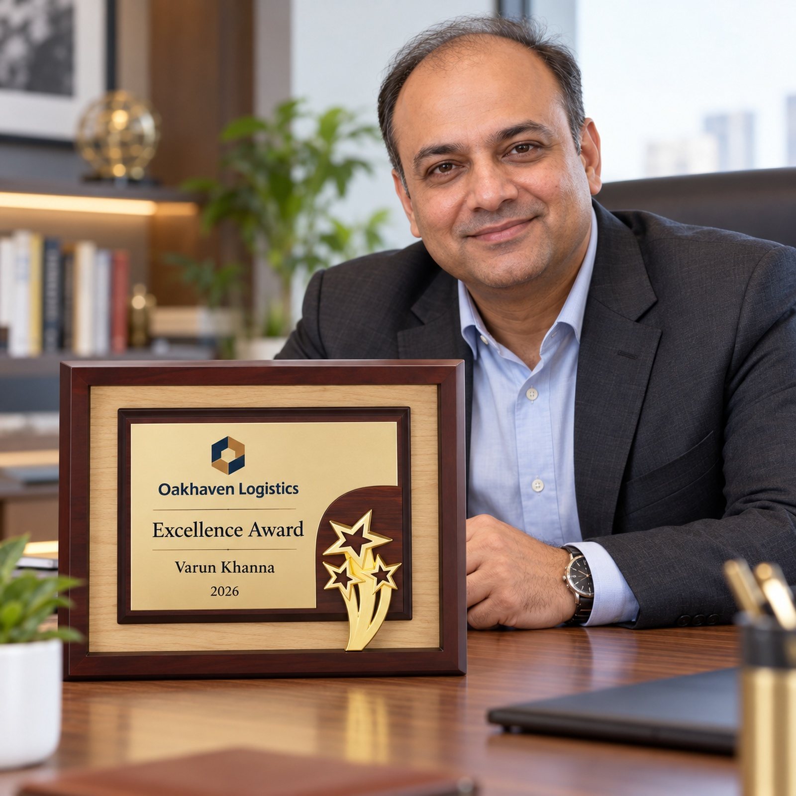 Gold Plate Plaque with Star Spray, customised with a company logo