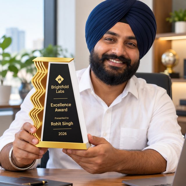 Gold Wave Award on Black Base, customised with a company logo