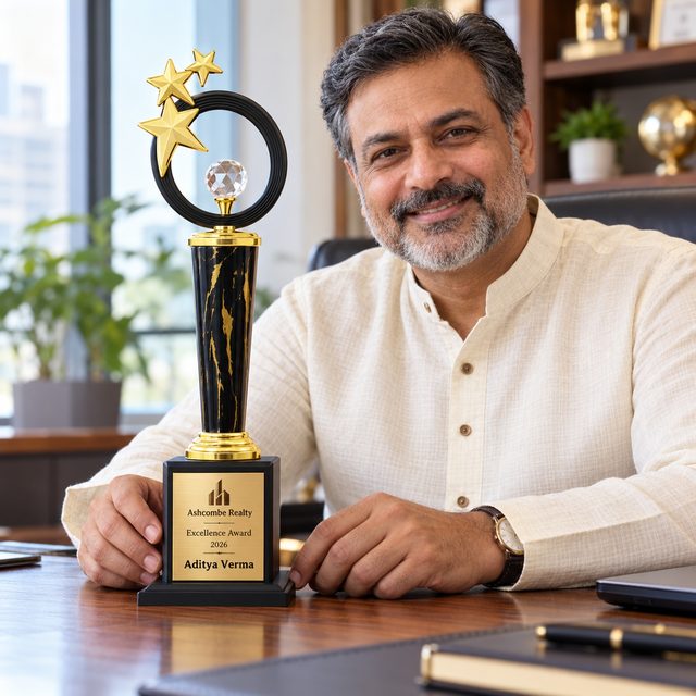 Black Pillar Trophy with Star Ring, customised with a company logo