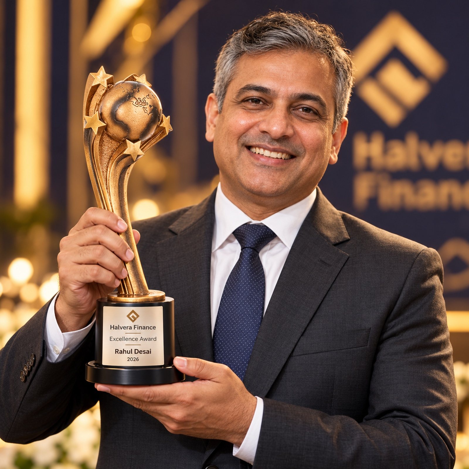 Click to zoom Bronze Star Globe Trophy, customised with a company logo