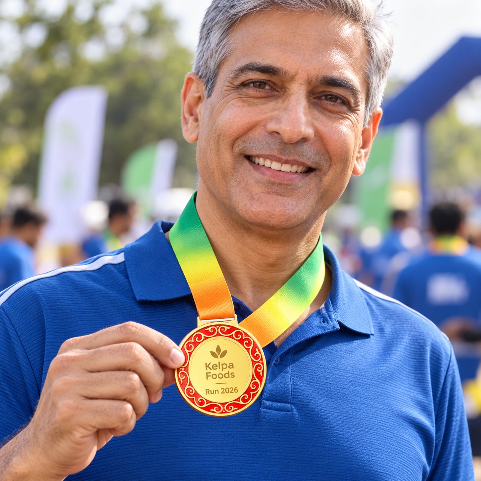 Click to zoom Red-Ring Medal with Ribbon (3 Finishes) in Gold, customised with a company logo