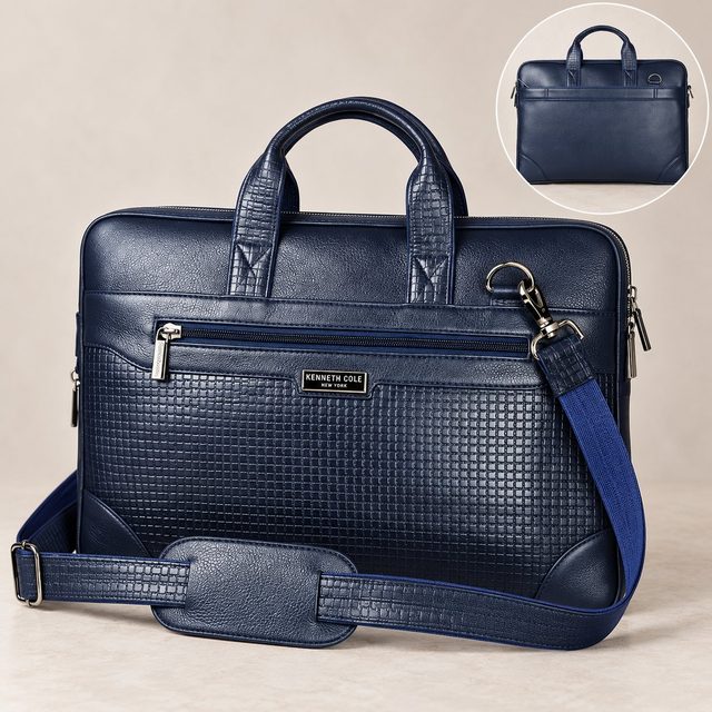 Kenneth Cole Genuine Leather Laptop Bag in Navy, annual day gift