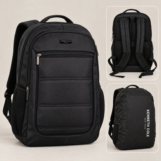 Kenneth Cole GridPro Backpack with Raincover in Black, annual day gift