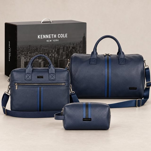 Kenneth Cole KC-Elite Pack of 3 (Duffle, Waist Pouch, Laptop Bag) in Navy, annual day gift