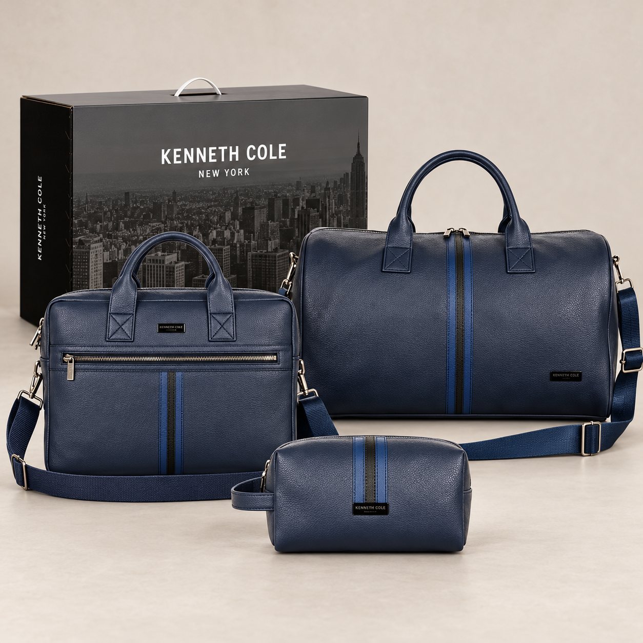 Click to zoom Kenneth Cole KC-Elite Pack of 3 (Duffle, Waist Pouch, Laptop Bag) in Navy, annual day gift