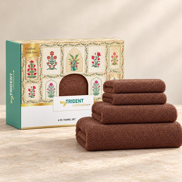 myTrident Celebration 4 Pc Towel Set 450 GSM in Chestnut Brown, bulk order with company logo