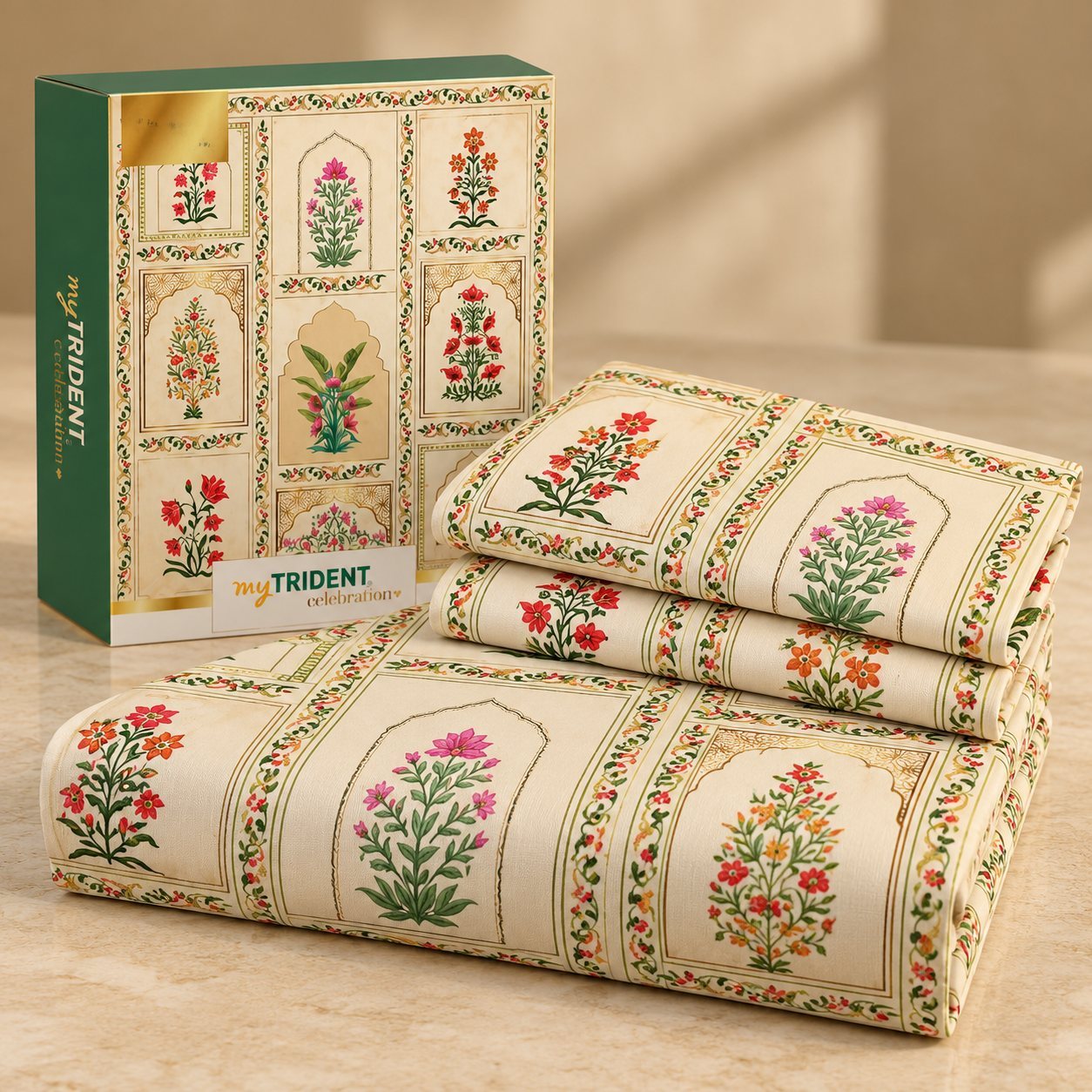 Click to zoom myTrident Festive 100% Cotton Double Bedsheet Set 144TC in 12 designs, team uniform