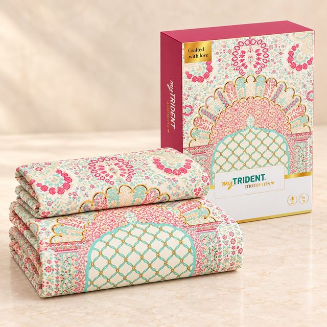 myTrident Moments 100% Cotton Double Bedsheet Set 120TC in 12 designs, annual day gift