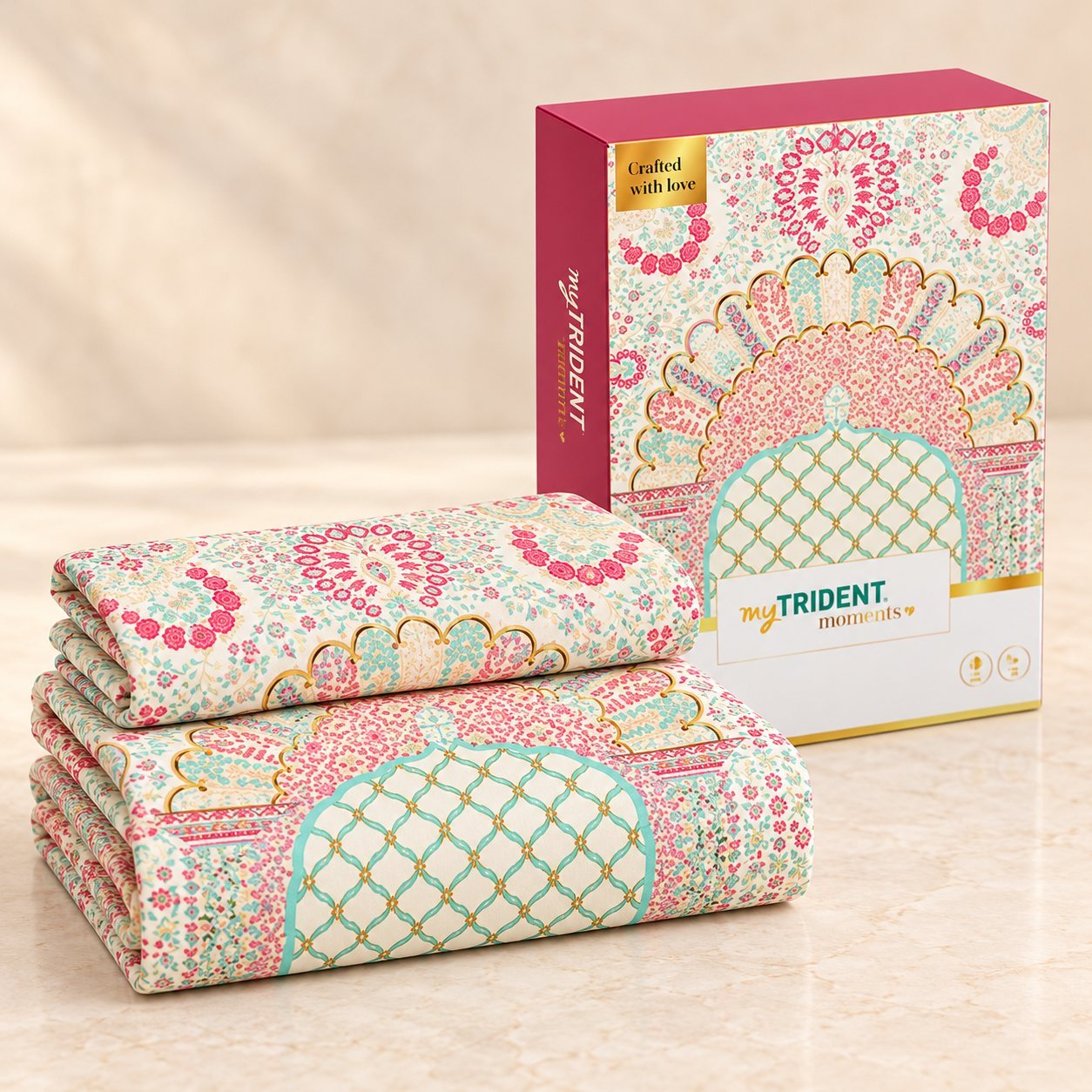 Click to zoom myTrident Moments 100% Cotton Double Bedsheet Set 120TC in 12 designs, annual day gift