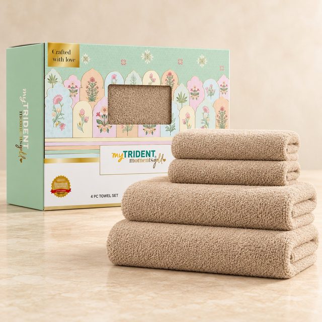 myTrident Quick Dry 4 Pc Towel Set 400 GSM in Peanut Beige, event giveaway