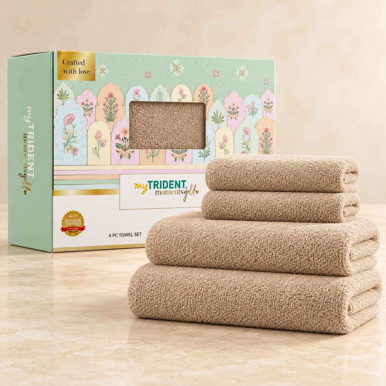 Click to zoom myTrident Quick Dry 4 Pc Towel Set 400 GSM in Peanut Beige, event giveaway